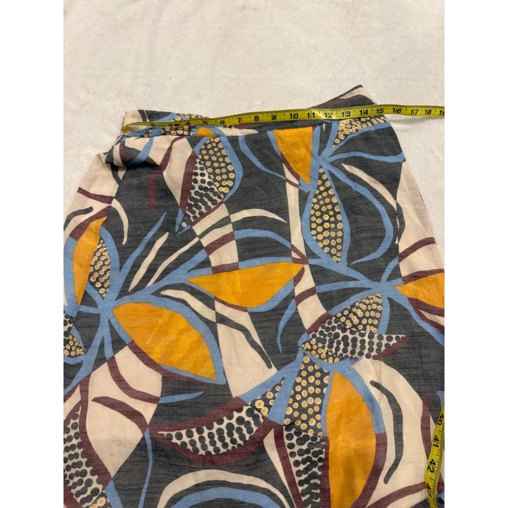 Mlle Gabrielle Women Abstract Floral Print Midi Skirt Tiered Ruffle Hem Blue M